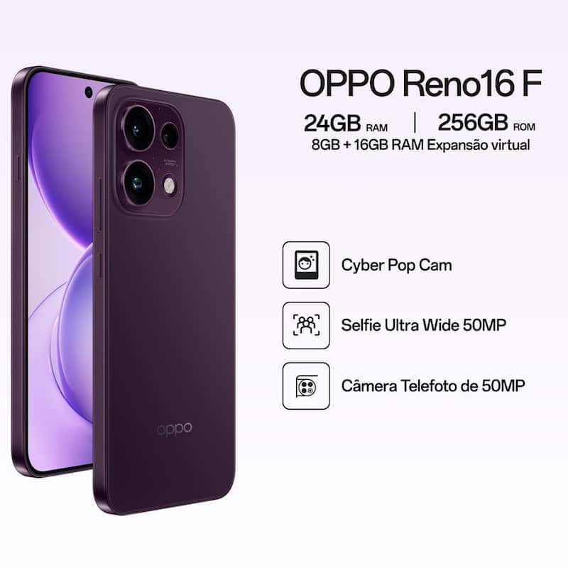 Smartphone Oppo Reno 16 F Violeta Crepúsculo, 5G, 256GB, 8GB RAM